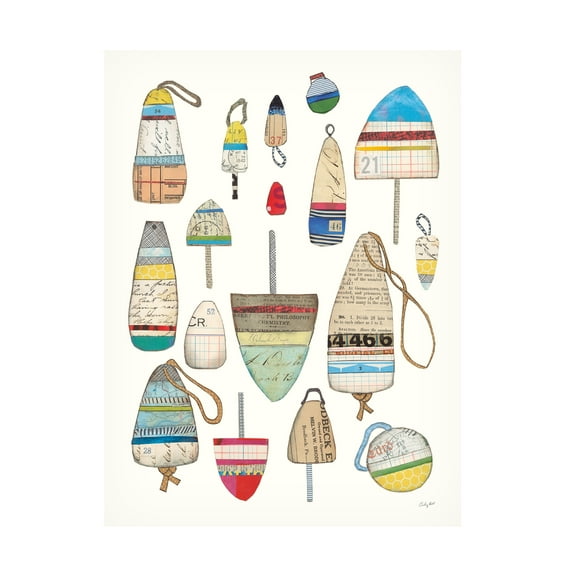 Trademark Fine Art "Lobster Buoys on White" Canvas Art by Courtney Prahl