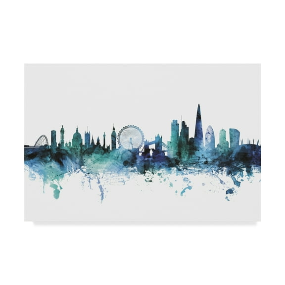 Trademark Fine Art 'London England Blue Teal Skyline' Canvas Art by Michael Tompsett