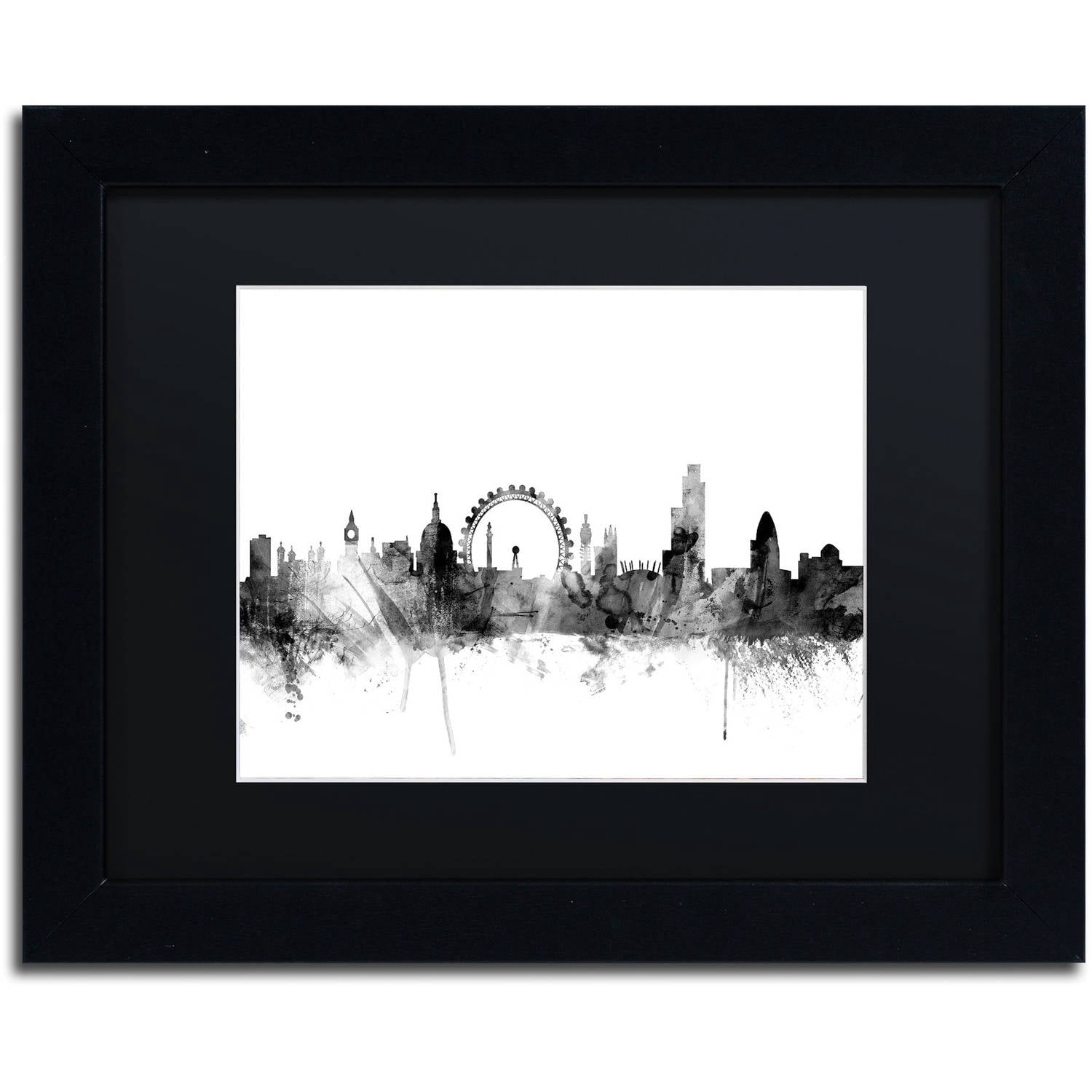 Trademark Fine Art "London England Skyline B&W 2" Canvas Art by Michael Tompsett, Black Matte, Black Frame