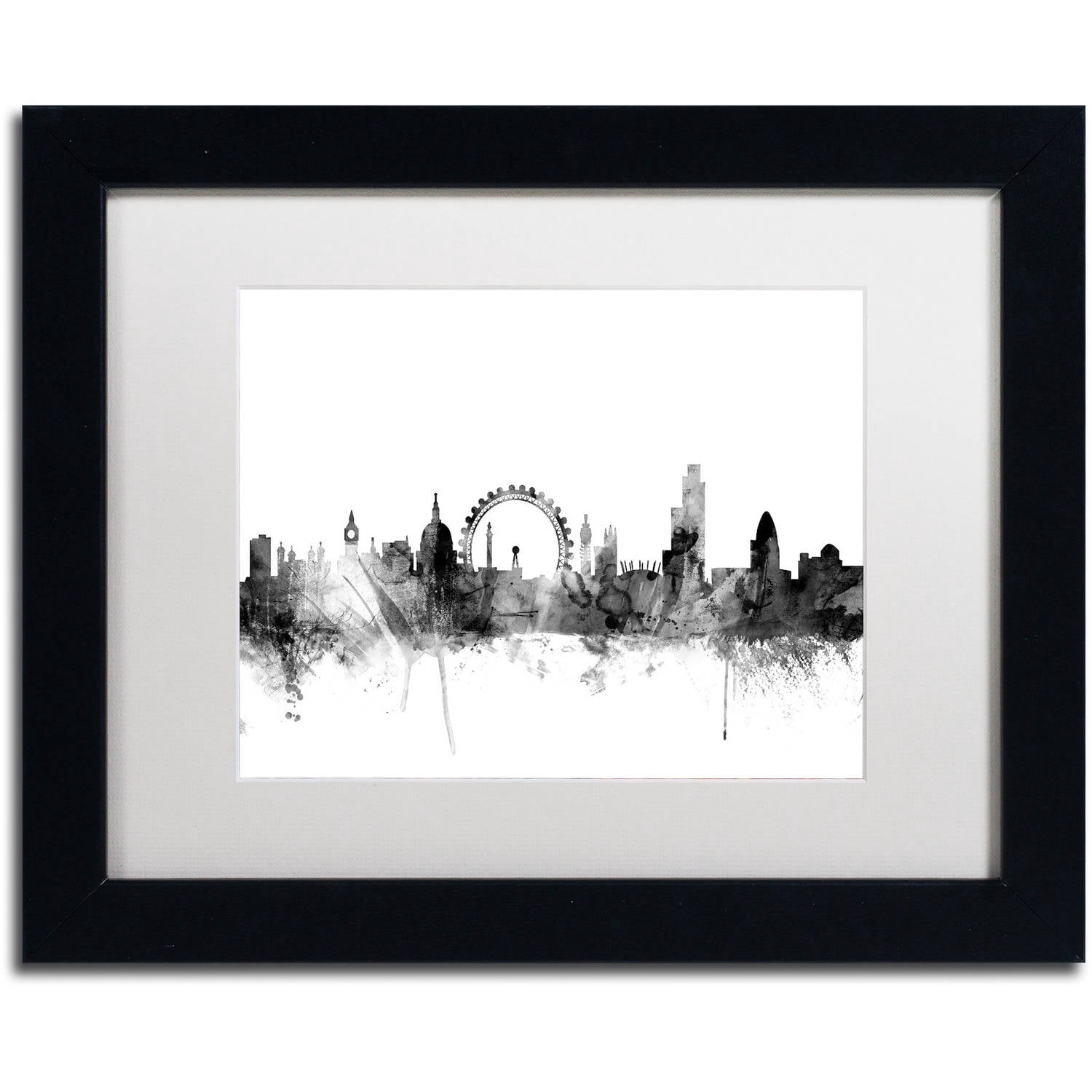 Trademark Fine Art "London England Skyline B&W 2" Canvas Art by Michael Tompsett, White Matte, Black Frame