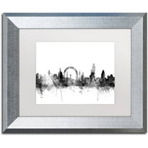 Trademark Fine Art "London England Skyline B&W 2" Canvas Art by Michael Tompsett, White Matte, Silver Frame