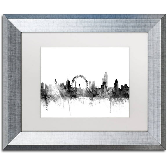 Trademark Fine Art "London England Skyline B&W 2" Canvas Art by Michael Tompsett, White Matte, Silver Frame