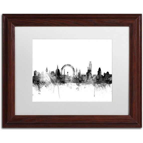 Trademark Fine Art "London England Skyline B&W 2" Canvas Art by Michael Tompsett, White Matte, Wood Frame