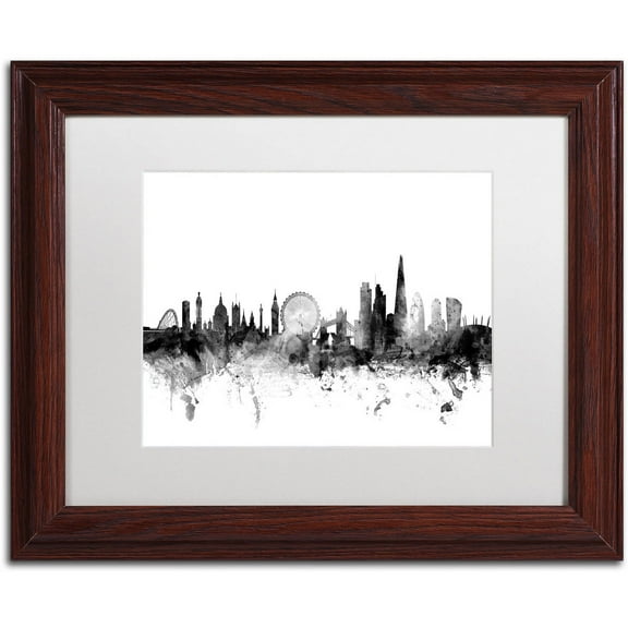 Trademark Fine Art "London England Skyline B&W" Canvas Art by Michael Tompsett, White Matte, Wood Frame