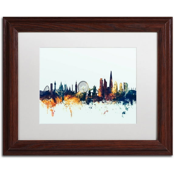 Trademark Fine Art "London England Skyline Blue" Canvas Art by Michael Tompsett, White Matte, Wood Frame