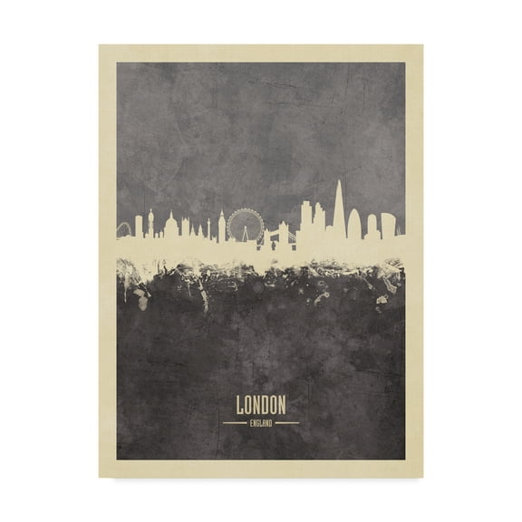 Trademark Fine Art 'London England Skyline Gray' Canvas Art by Michael Tompsett