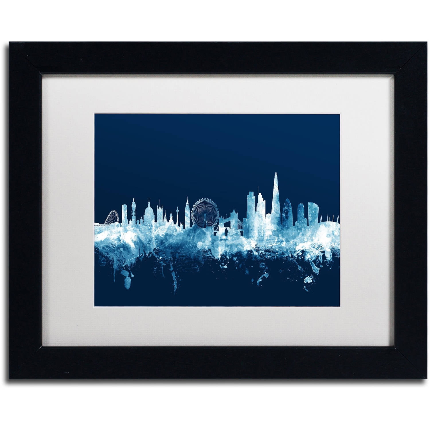 Trademark Fine Art "London England Skyline Navy" Canvas Art by Michael Tompsett, White Matte, Black Frame