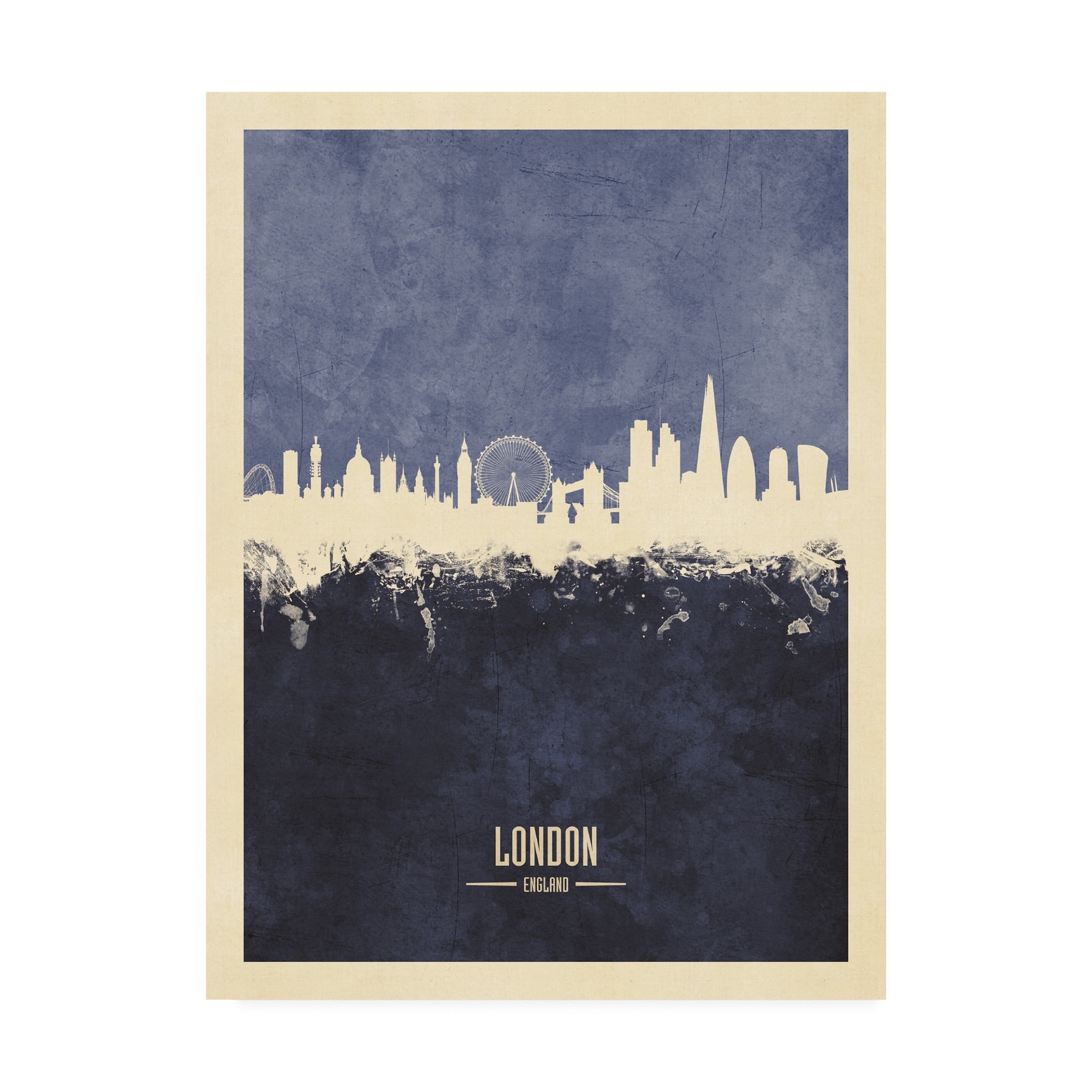 Trademark Fine Art 'London England Skyline Navy Poster' Canvas Art by Michael Tompsett