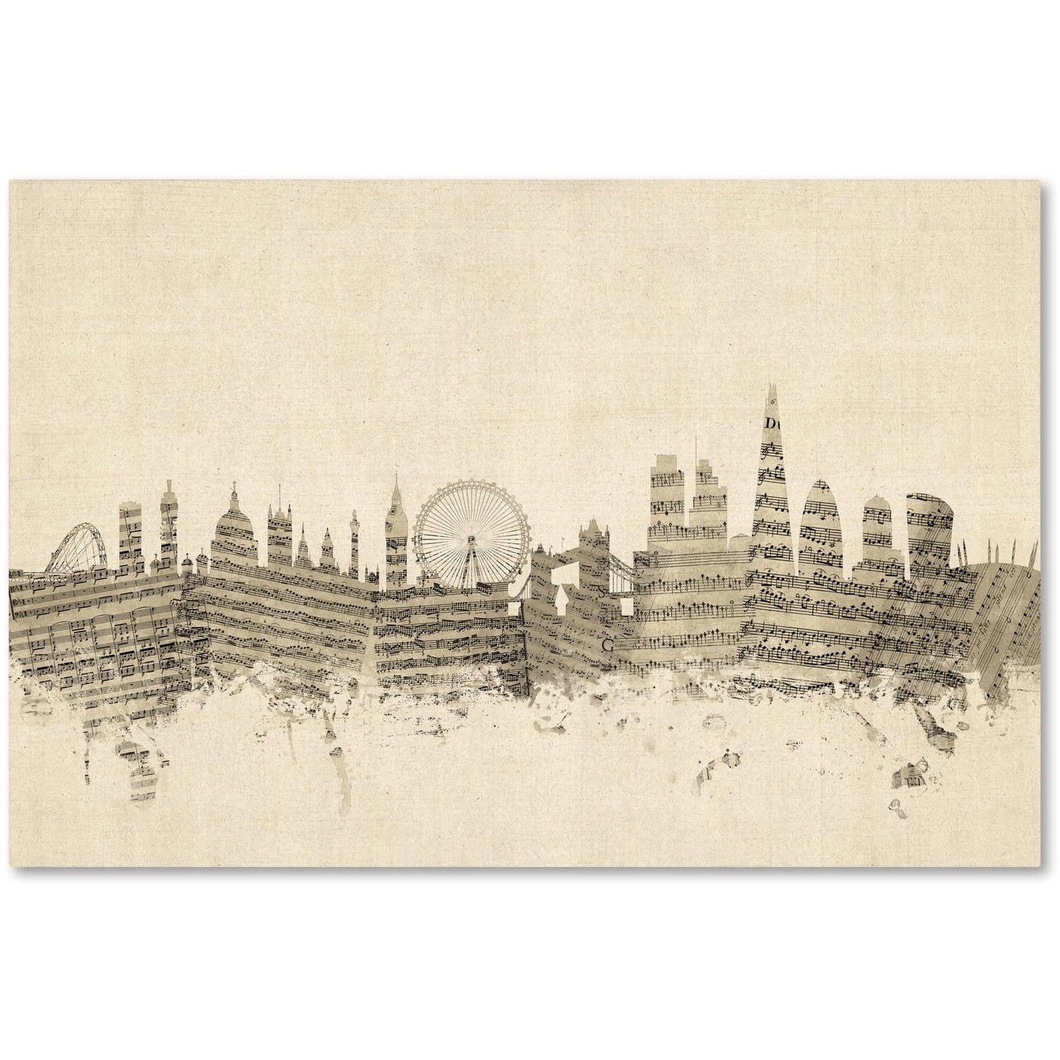 Trademark Fine Art "London England Skyline Sheet Music II" Canvas Art by Michael Tompsett