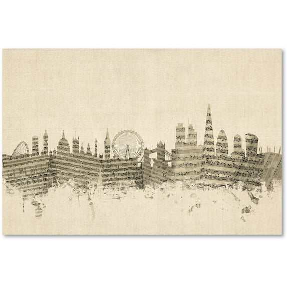 Trademark Fine Art "London England Skyline Sheet Music II" Canvas Art by Michael Tompsett