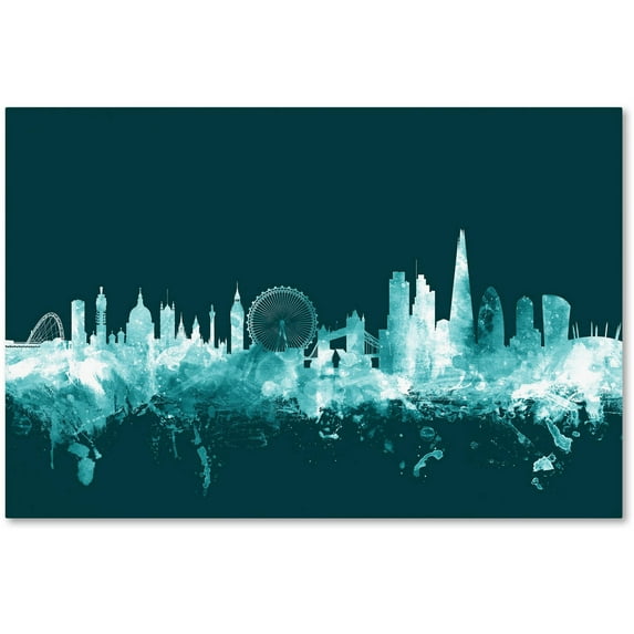Trademark Fine Art "London England Skyline Teal" Canvas Art by Michael Tompsett