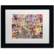 Trademark Fine Art "London England Street Map" Canvas Art by Michael Tompsett, White Matte, Black Frame