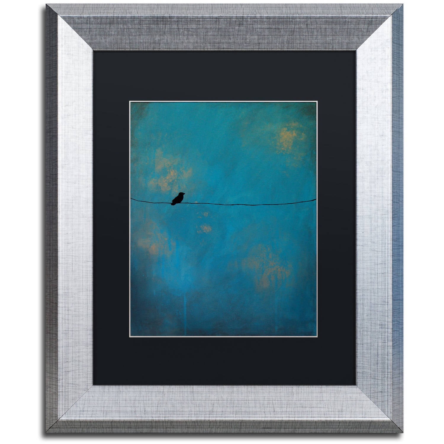 Trademark Fine Art "Lone Bird Blue" Canvas Art by Nicole Dietz Black Matte, Silver Frame