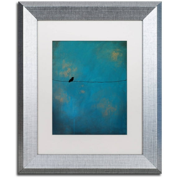Trademark Fine Art "Lone Bird Blue" Canvas Art by Nicole Dietz White Matte, Silver Frame