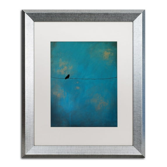 Trademark Fine Art ''Lone Bird Blue'' by Nicole Dietz 16" x 20" White Matted Silver Frame