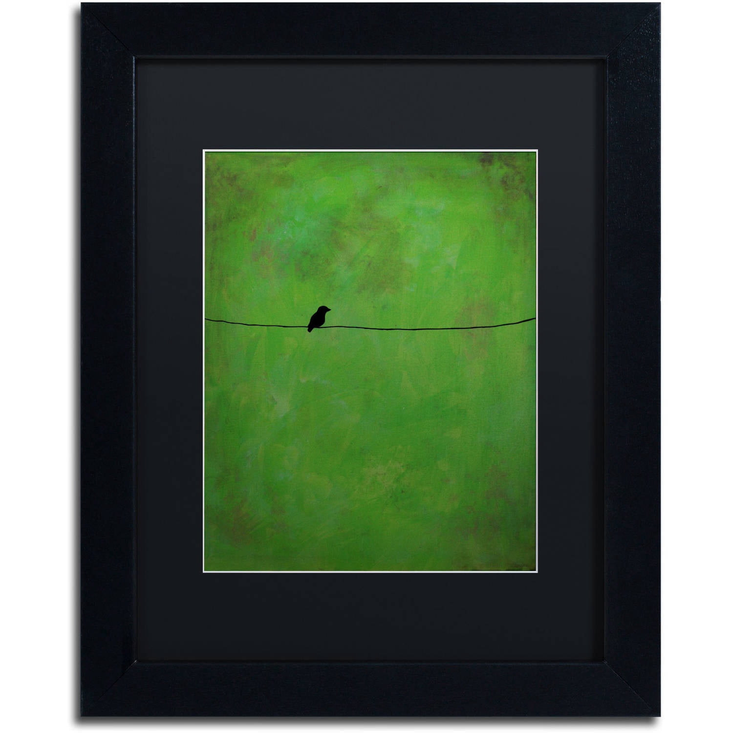 Trademark Fine Art "Lone Bird Green" Canvas Art by Nicole Dietz Black Matte, Black Frame