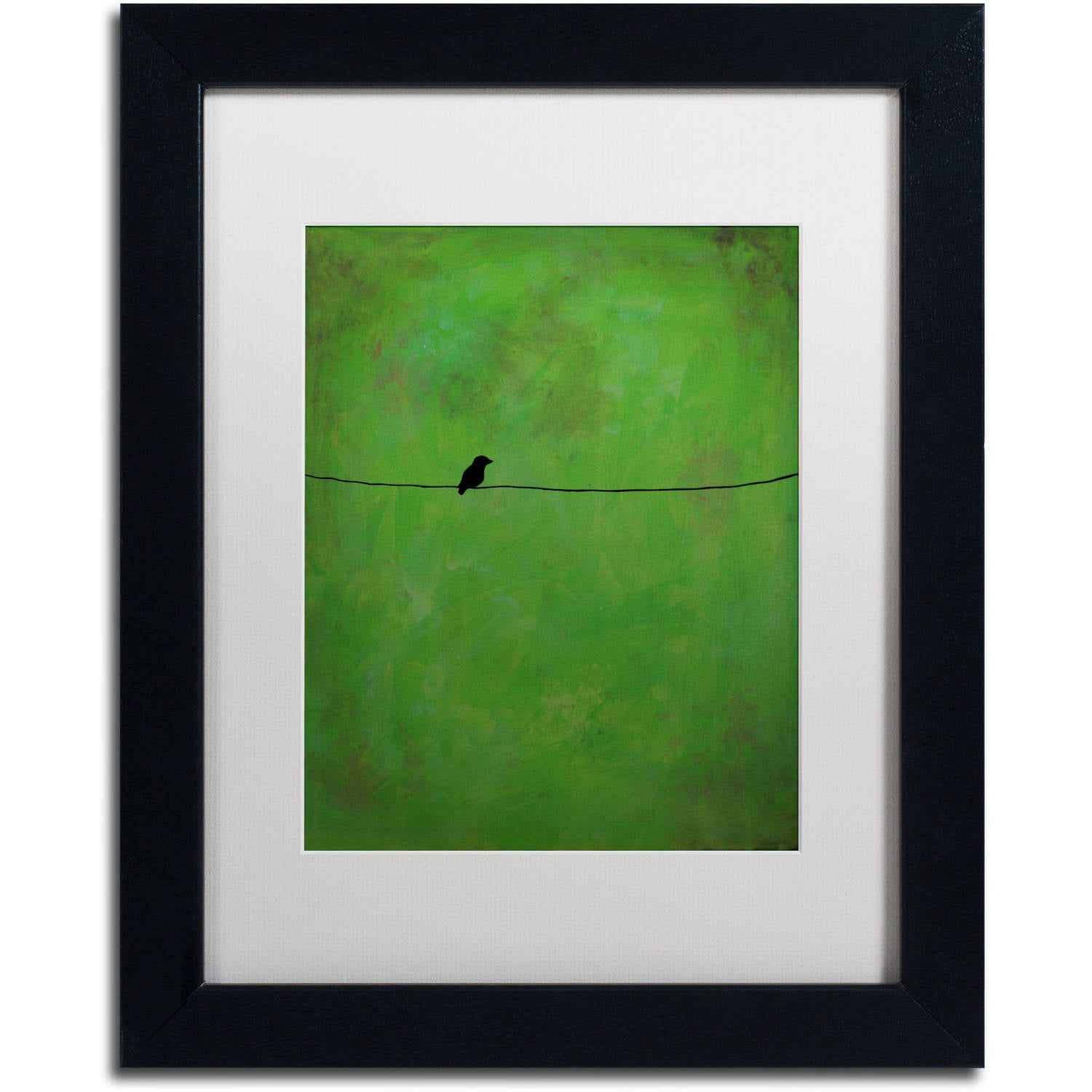 Lone Bird Green Abstract Canvas Art with Black Frame
