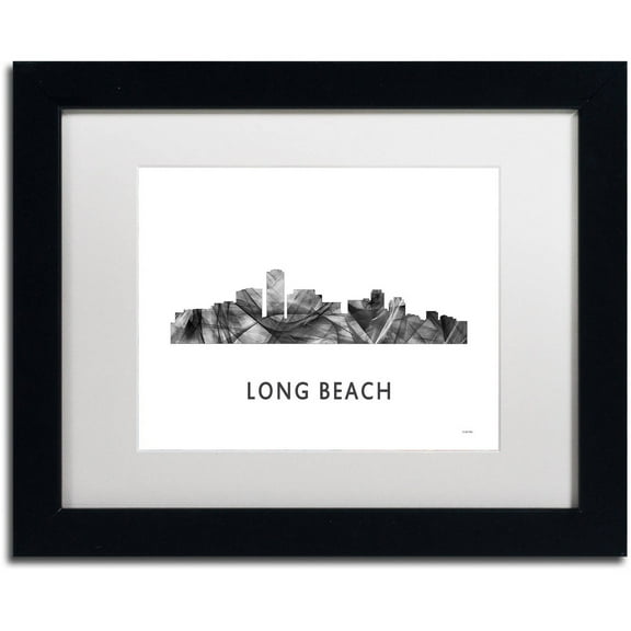 Trademark Fine Art 'Long Beach CA Skyline WB-BW' Canvas Art by Marlene Watson, White Matte, Black Frame