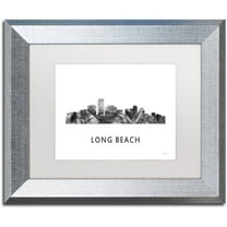 Trademark Fine Art 'Long Beach CA Skyline WB-BW' Canvas Art by Marlene Watson, White Matte, Silver Frame