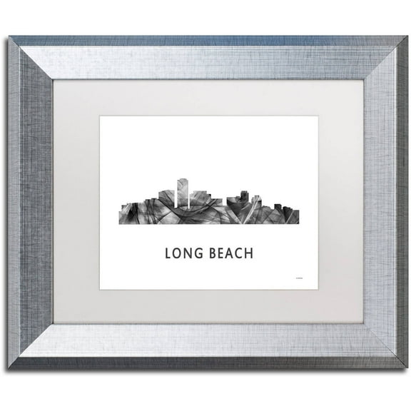 Trademark Fine Art 'Long Beach CA Skyline WB-BW' Canvas Art by Marlene Watson, White Matte, Silver Frame