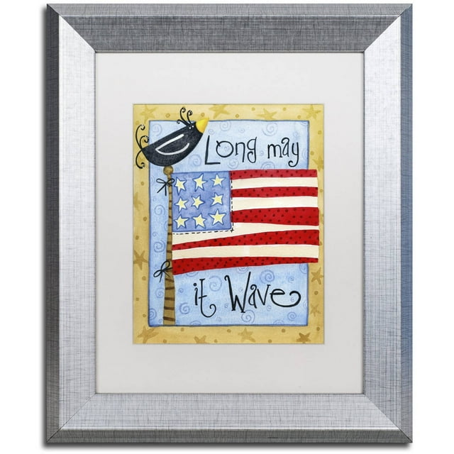 Trademark Fine Art "Long May it Wave" Canvas Art by Jennifer Nilsson, White Matte, Silver Frame