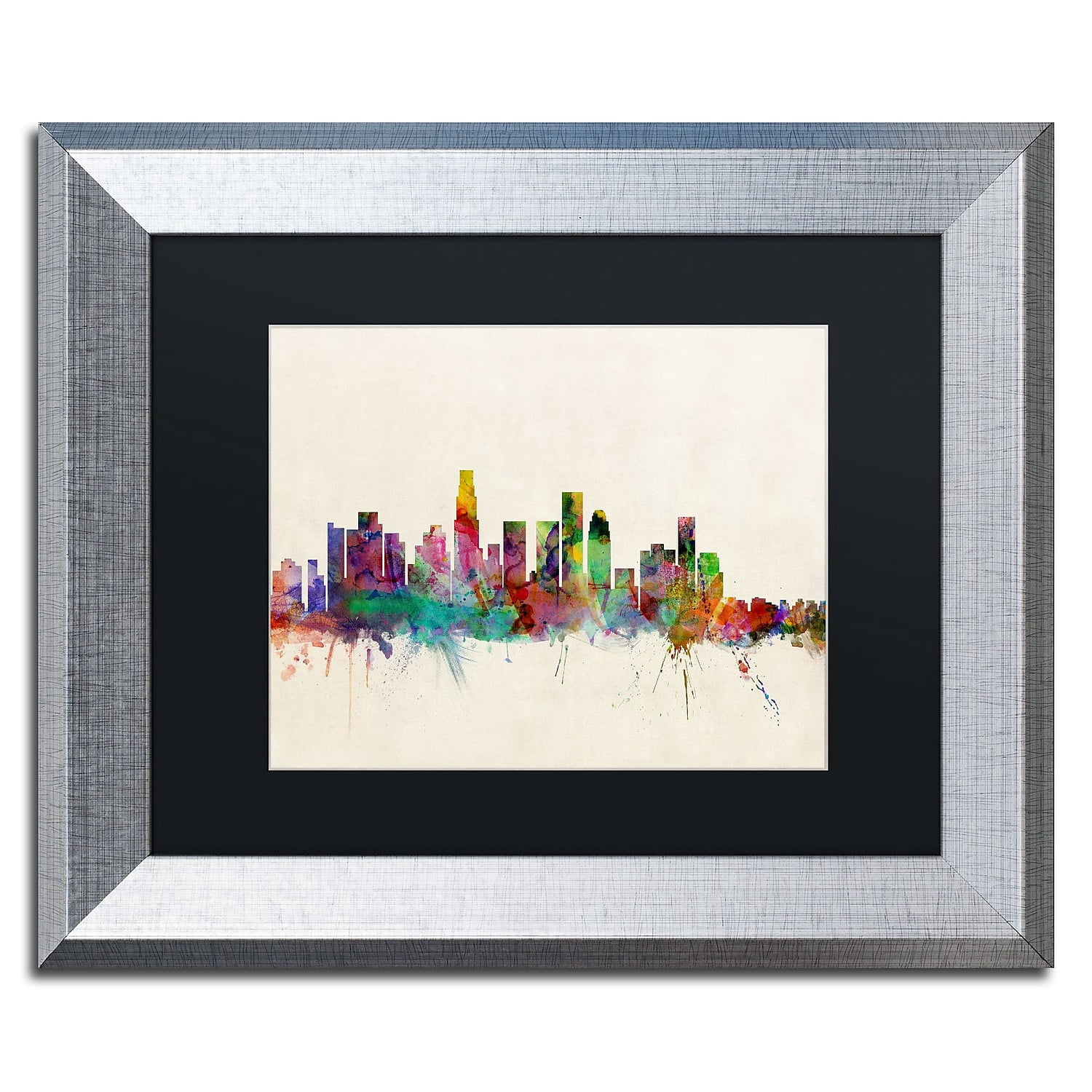 Trademark Fine Art "Los Angeles CA" Canvas Art by Michael Tompsett Black Matte, Silver Frame