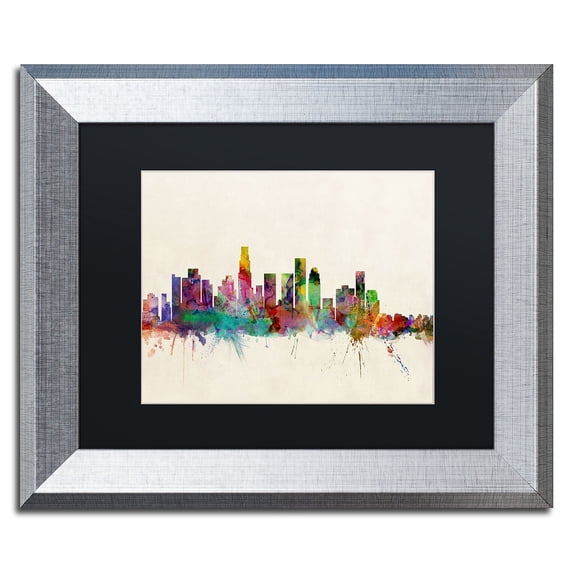 Trademark Fine Art "Los Angeles CA" Canvas Art by Michael Tompsett Black Matte, Silver Frame