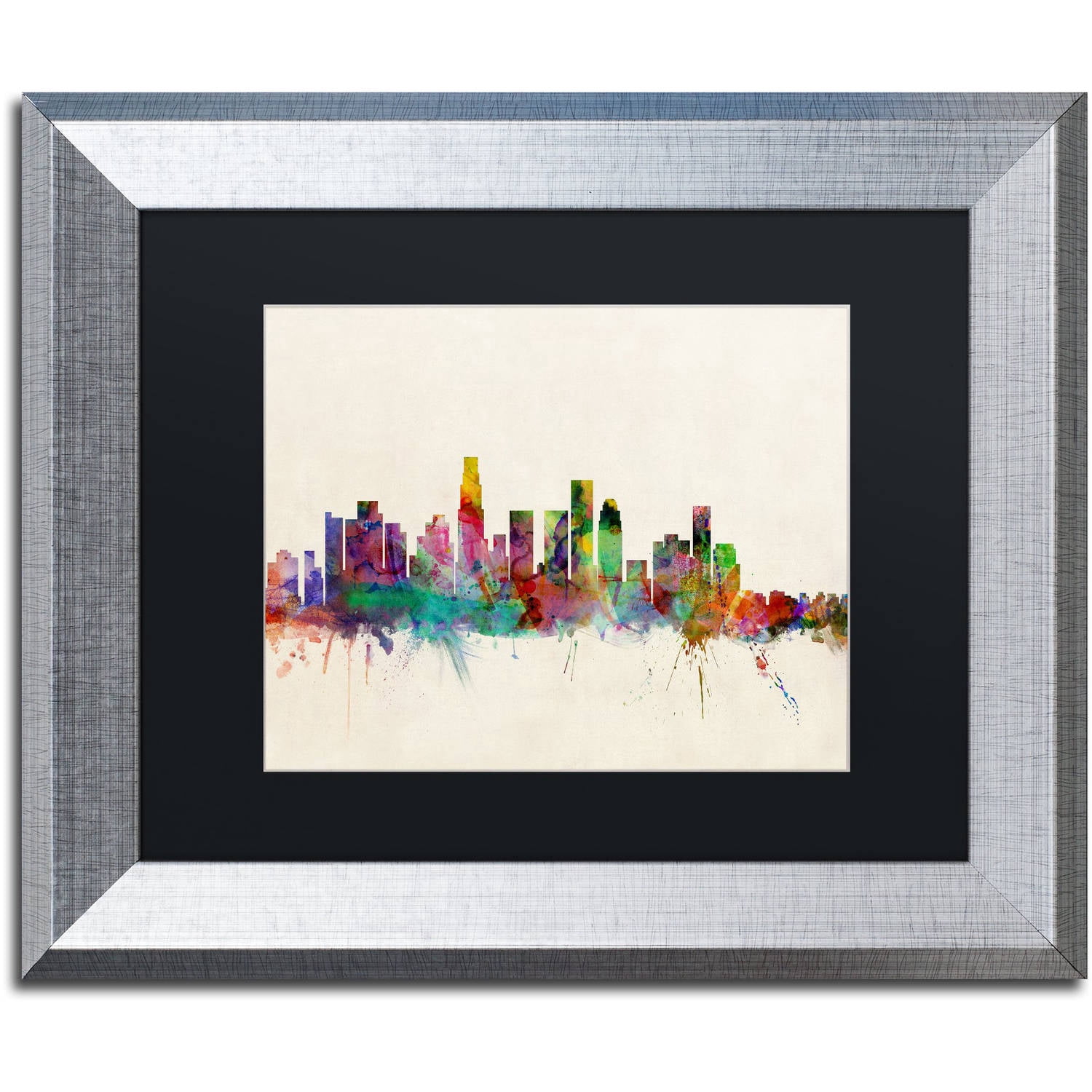 Trademark Fine Art "Los Angeles CA" Canvas Art by Michael Tompsett Black Matte, Silver Frame