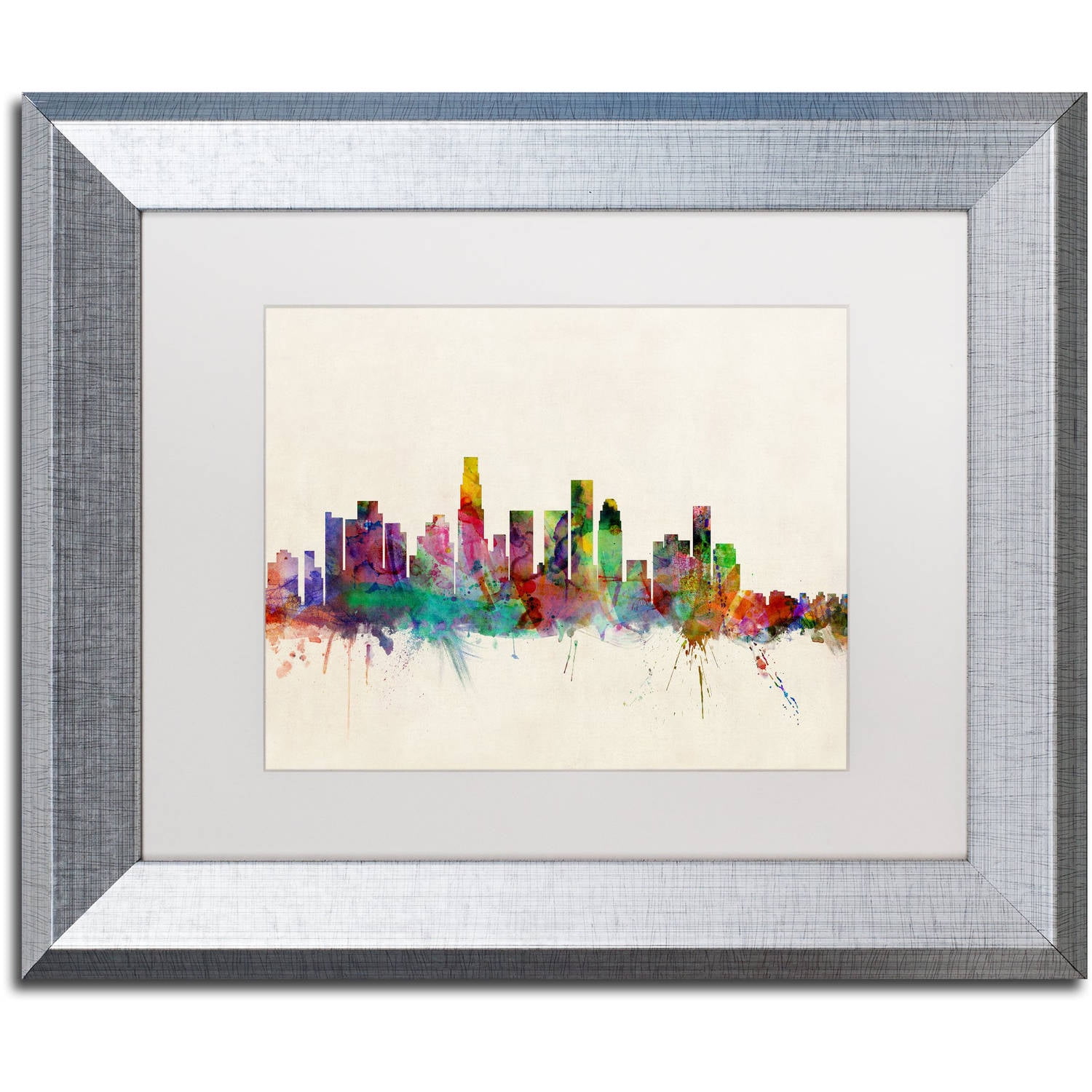 Trademark Fine Art "Los Angeles CA" Canvas Art by Michael Tompsett White Matte, Silver Frame