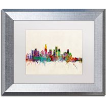 Trademark Fine Art "Los Angeles CA" Canvas Art by Michael Tompsett White Matte, Silver Frame