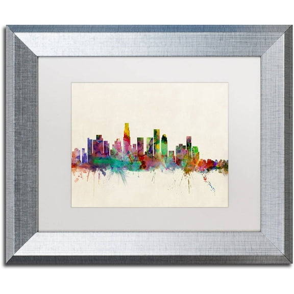 Trademark Fine Art "Los Angeles CA" Canvas Art by Michael Tompsett White Matte, Silver Frame