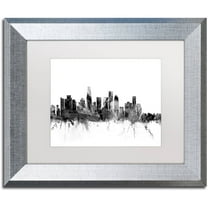 Trademark Fine Art "Los Angeles CA Skyline B&W" Canvas Art by Michael Tompsett, White Matte, Silver Frame