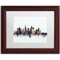 Trademark Fine Art "Los Angeles CA Skyline Blue" Canvas Art by Michael Tompsett, White Matte, Wood Frame