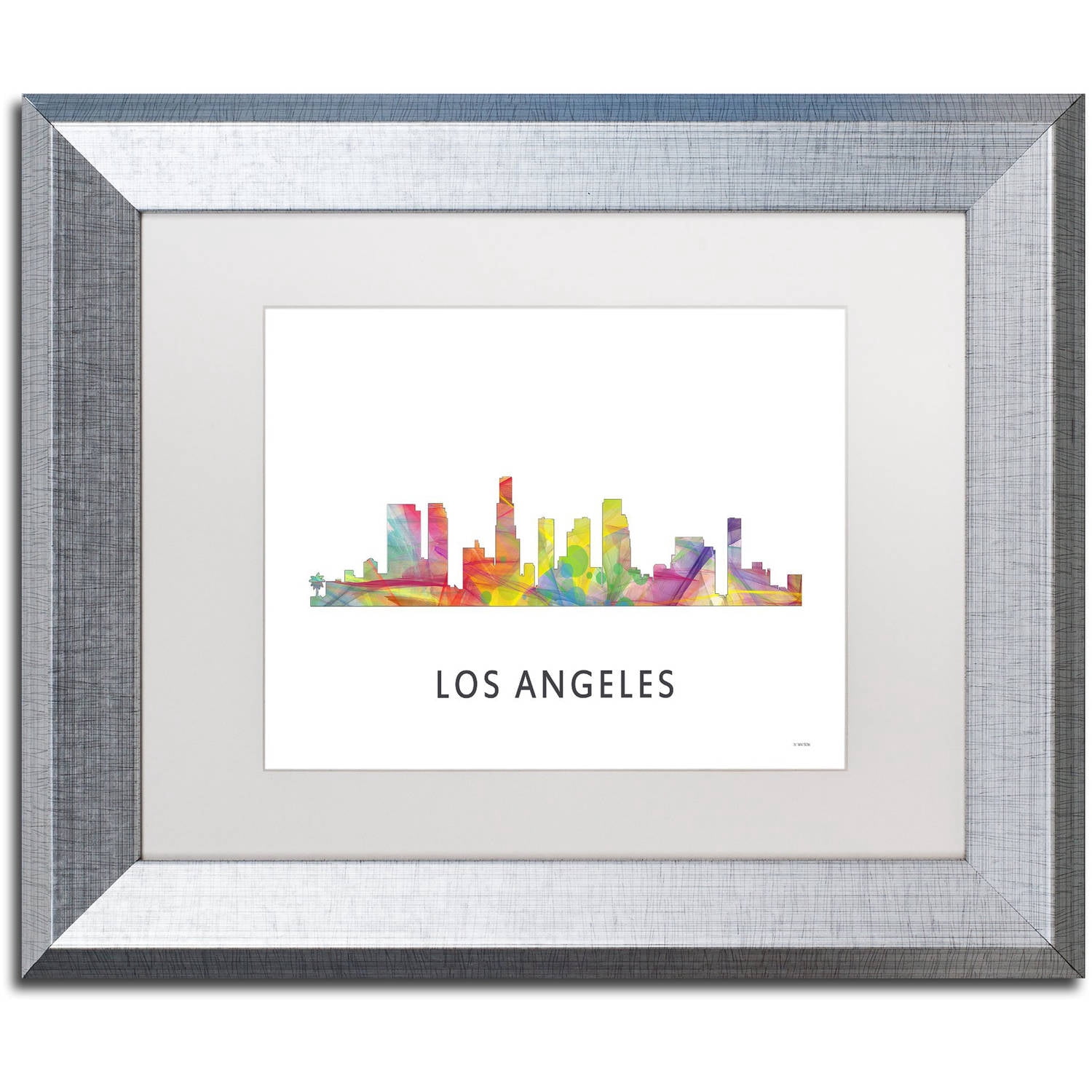 Trademark Fine Art 'Los Angeles CA Skyline WB-1' Canvas Art by Marlene Watson, White Matte, Silver Frame