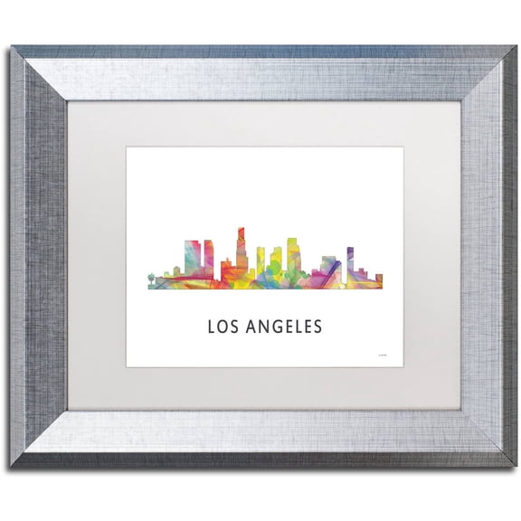 Trademark Fine Art 'Los Angeles CA Skyline WB-1' Canvas Art by Marlene Watson, White Matte, Silver Frame