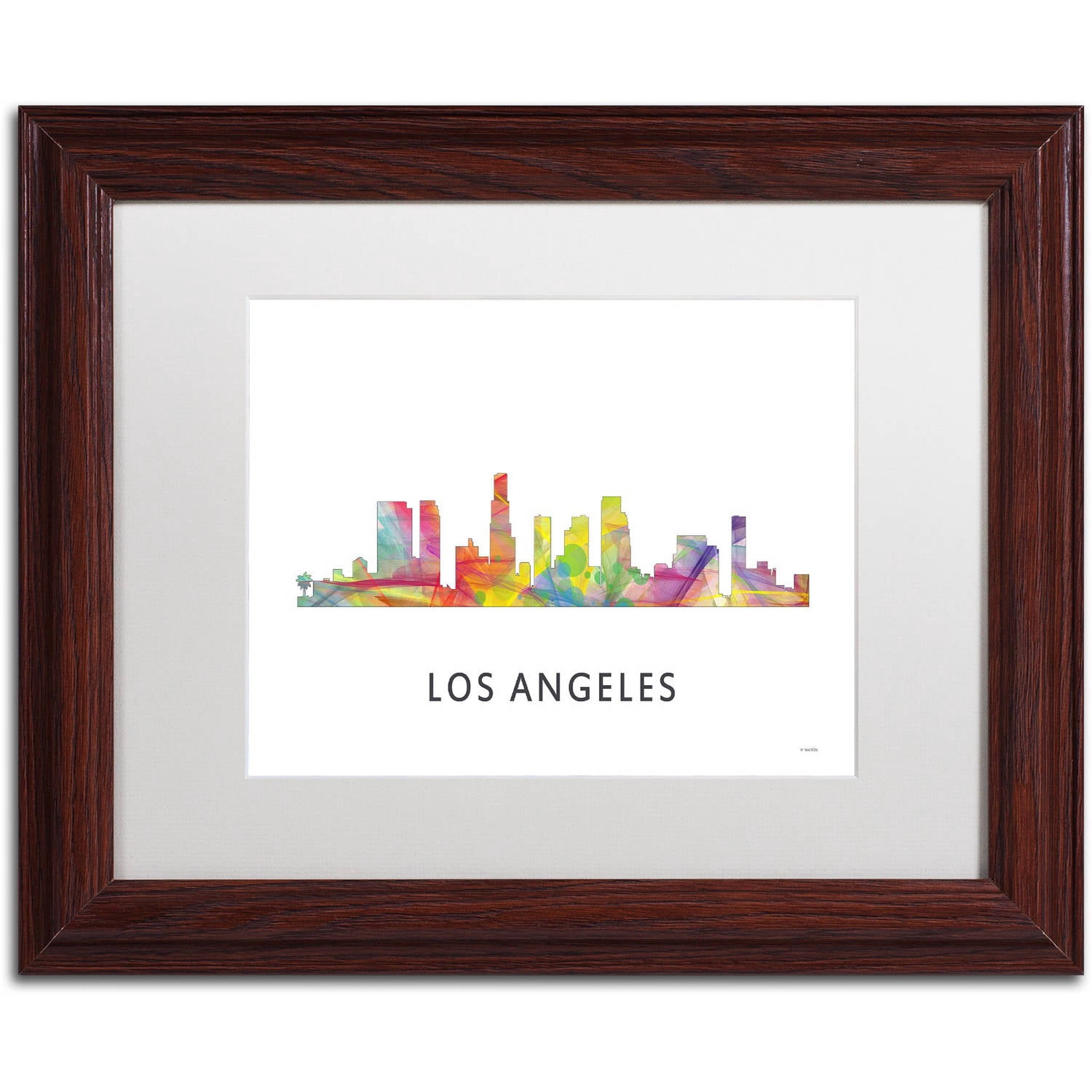 Trademark Fine Art 'Los Angeles CA Skyline WB-1' Canvas Art by Marlene Watson, White Matte, Wood Frame