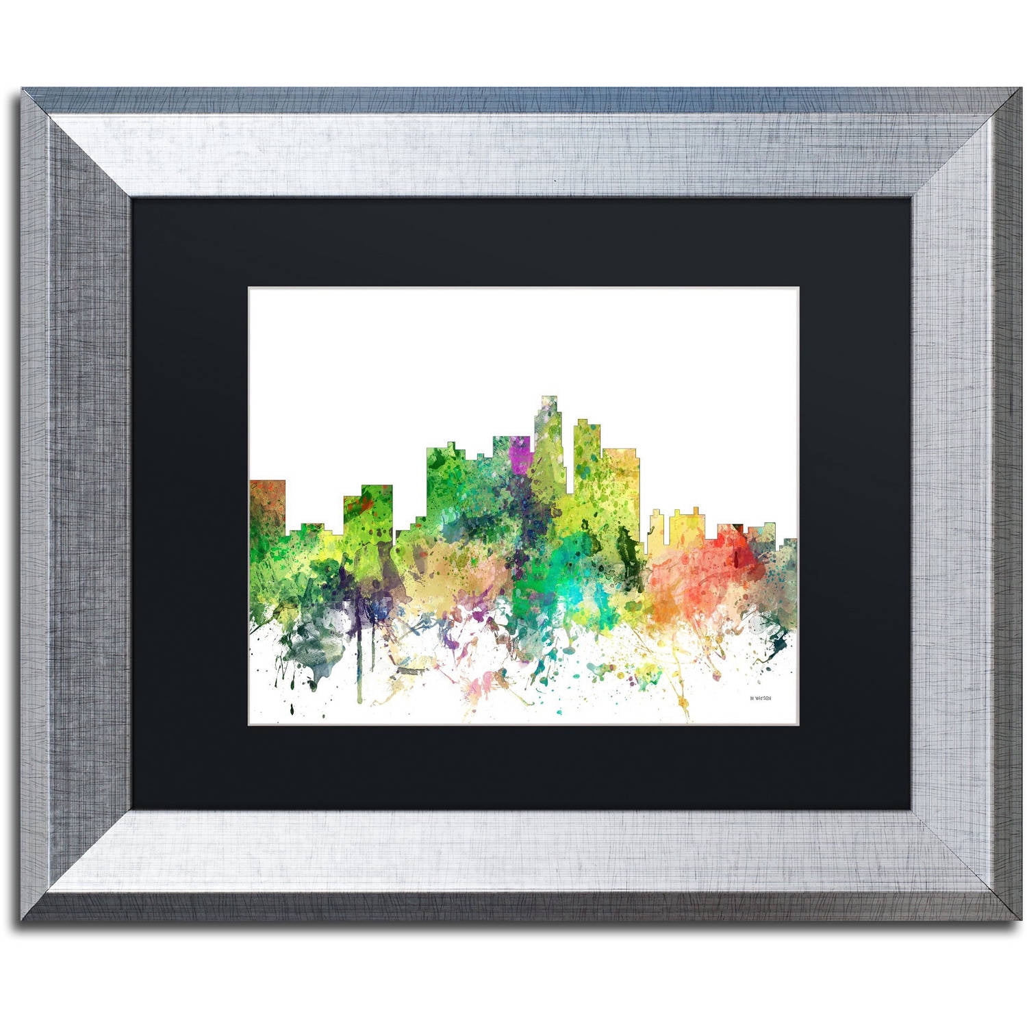 Trademark Fine Art "Los Angeles California Skyline SP" Canvas Art by Marlene Watson, Black Matte, Silver Frame