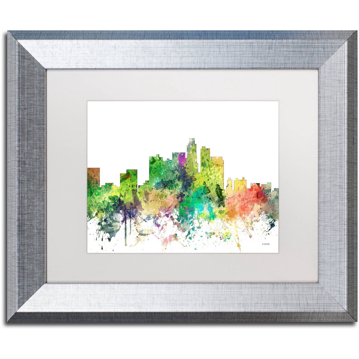 Trademark Fine Art "Los Angeles California Skyline SP" Canvas Art by Marlene Watson, White Matte, Silver Frame