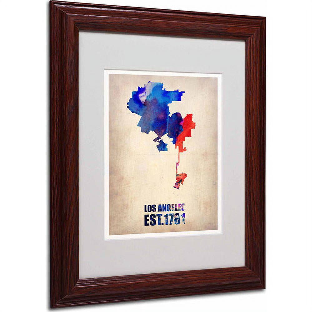 Trademark Fine Art "Los Angeles Watercolor Map 2" Matted Framed Art by Naxart, Wood Frame