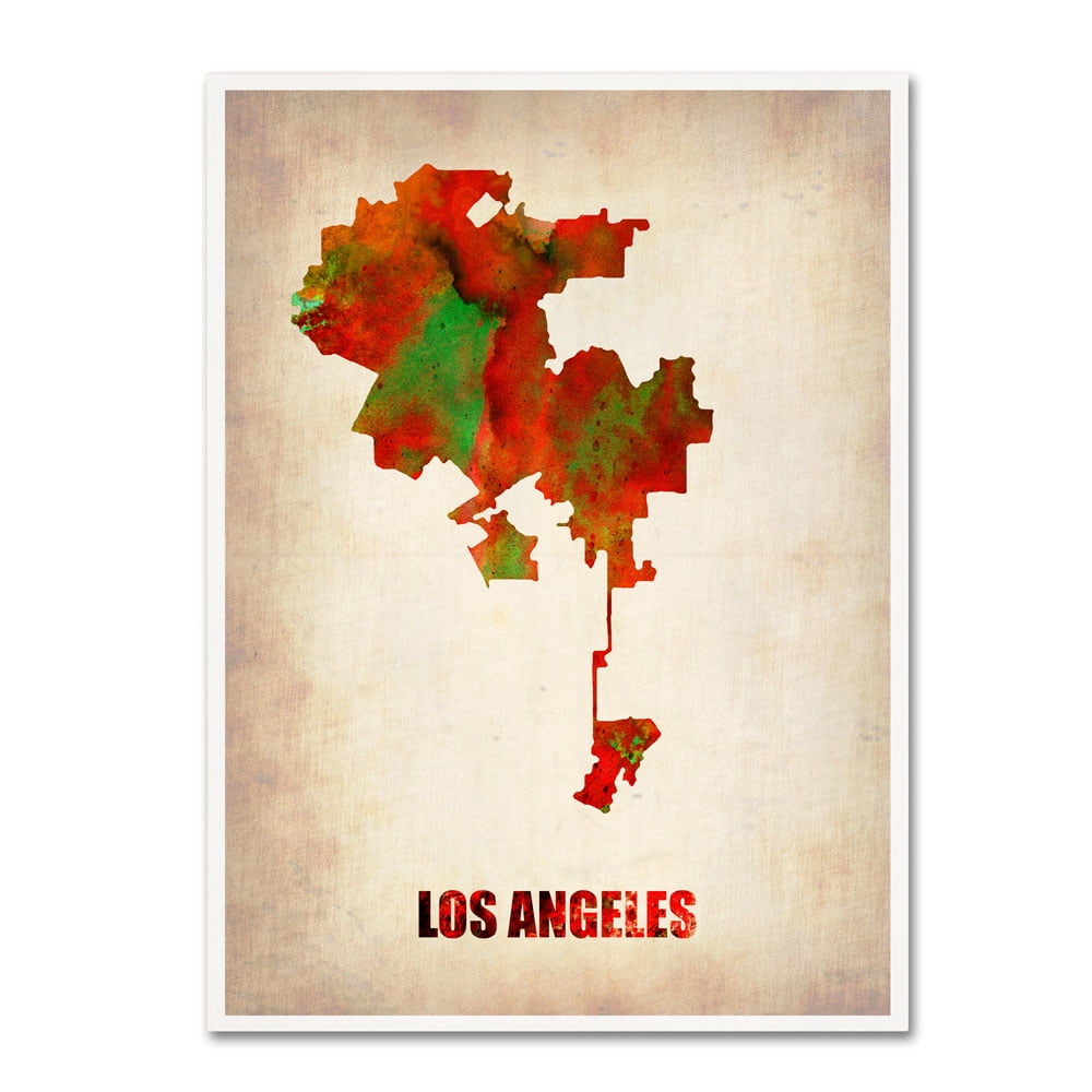 Trademark Fine Art "Los Angeles Watercolor Map" Canvas Art by Naxart