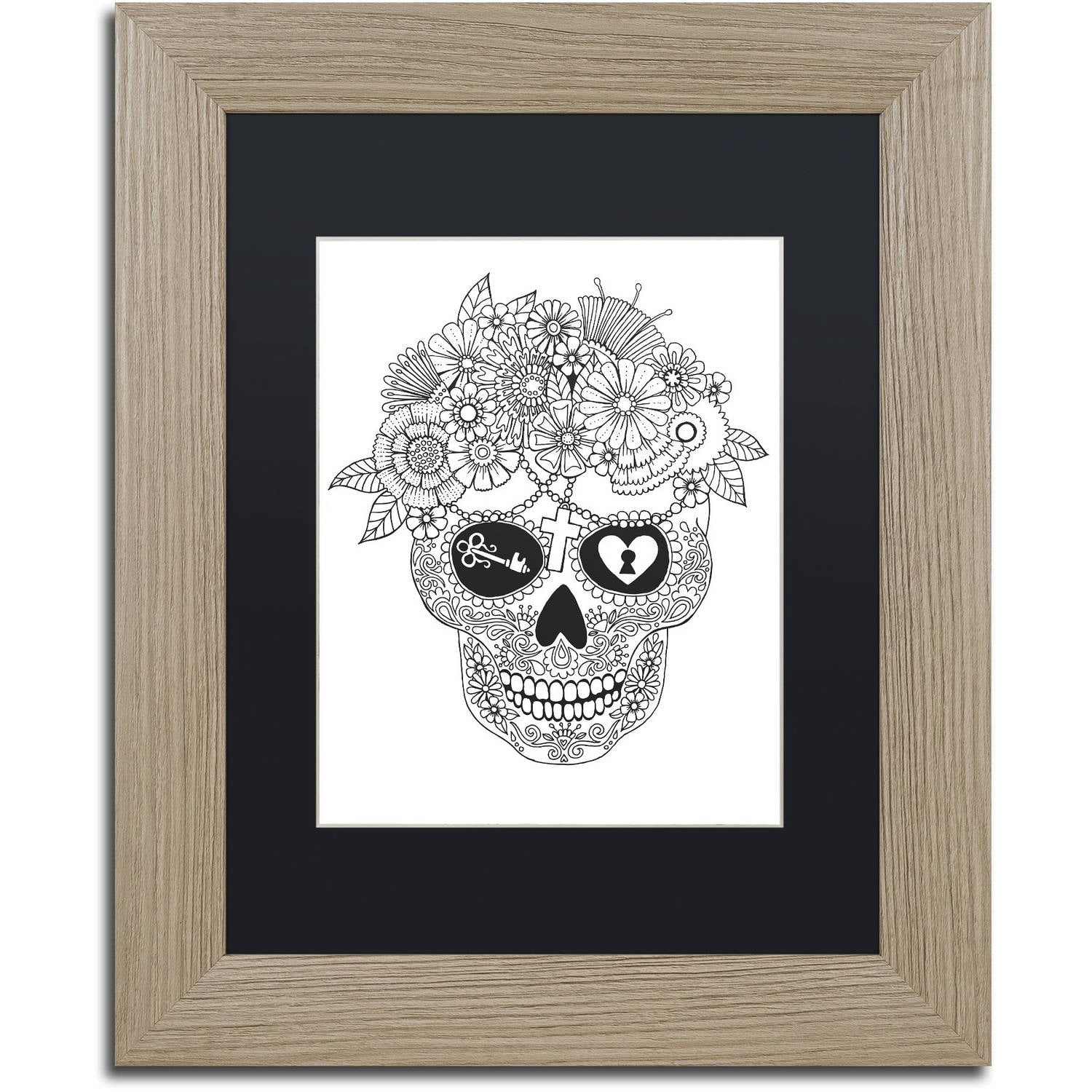 Trademark Fine Art "Lost Love Sugar Skull" Canvas Art by Hello Angel, Black Matte, Birch Frame