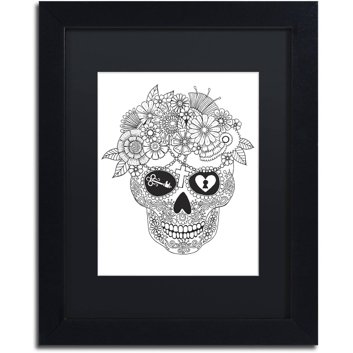 Trademark Fine Art "Lost Love Sugar Skull" Canvas Art by Hello Angel, Black Matte, Black Frame