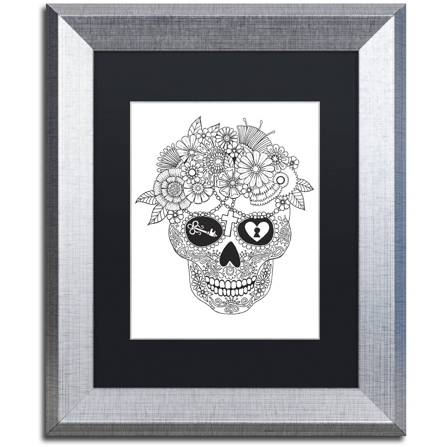 Trademark Fine Art "Lost Love Sugar Skull" Canvas Art by Hello Angel, Black Matte, Silver Frame