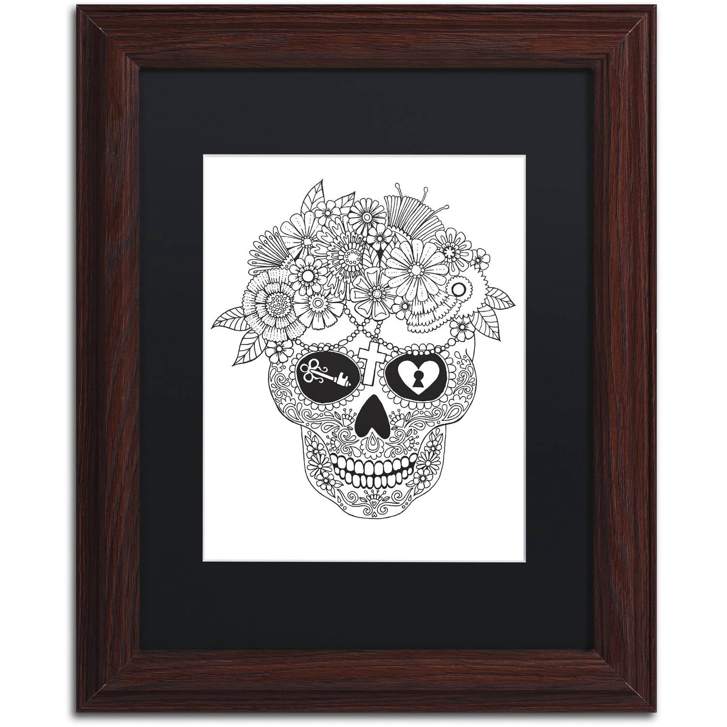 Trademark Fine Art "Lost Love Sugar Skull" Canvas Art by Hello Angel, Black Matte, Wood Frame