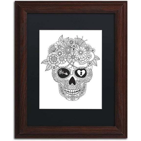Trademark Fine Art "Lost Love Sugar Skull" Canvas Art by Hello Angel, Black Matte, Wood Frame
