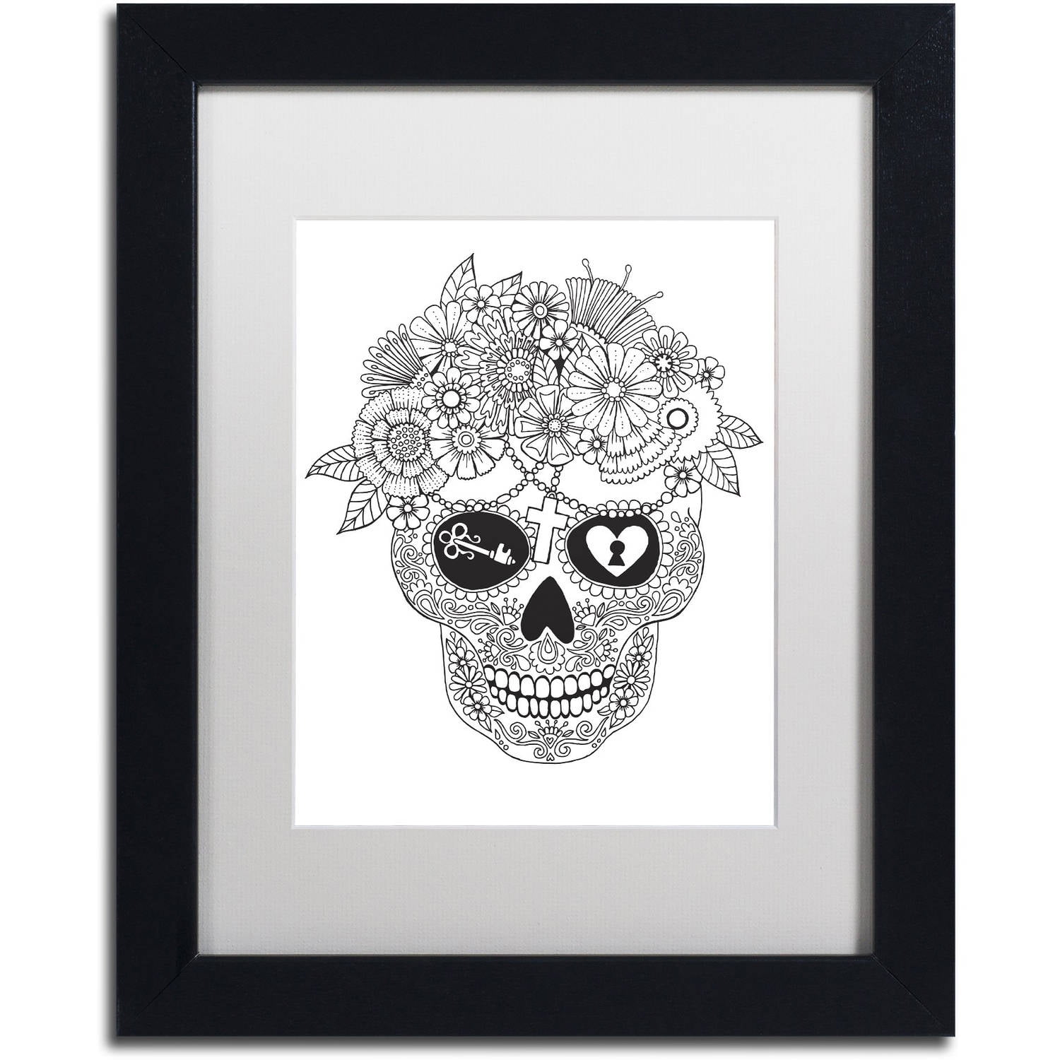 Trademark Fine Art "Lost Love Sugar Skull" Canvas Art by Hello Angel, White Matte, Black Frame