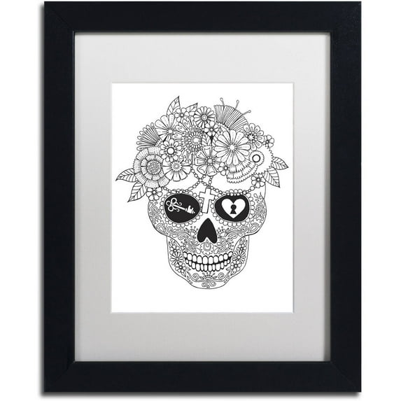 Trademark Fine Art "Lost Love Sugar Skull" Canvas Art by Hello Angel, White Matte, Black Frame