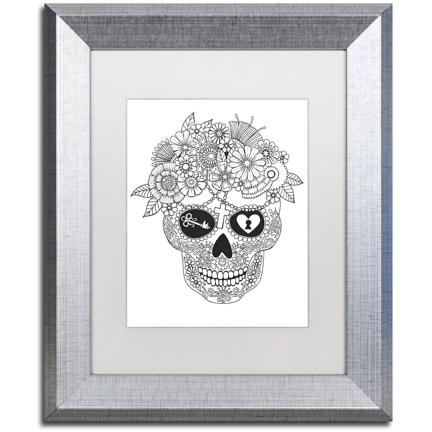 Trademark Fine Art "Lost Love Sugar Skull" Canvas Art by Hello Angel, White Matte, Silver Frame