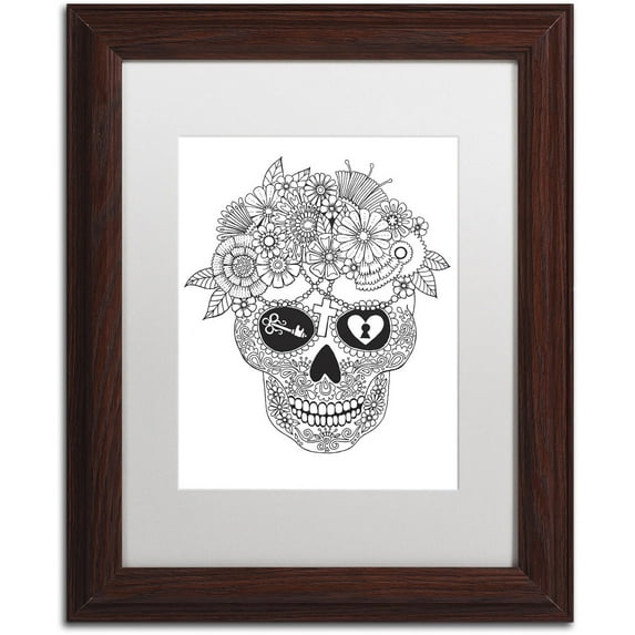 Trademark Fine Art "Lost Love Sugar Skull" Canvas Art by Hello Angel, White Matte, Wood Frame