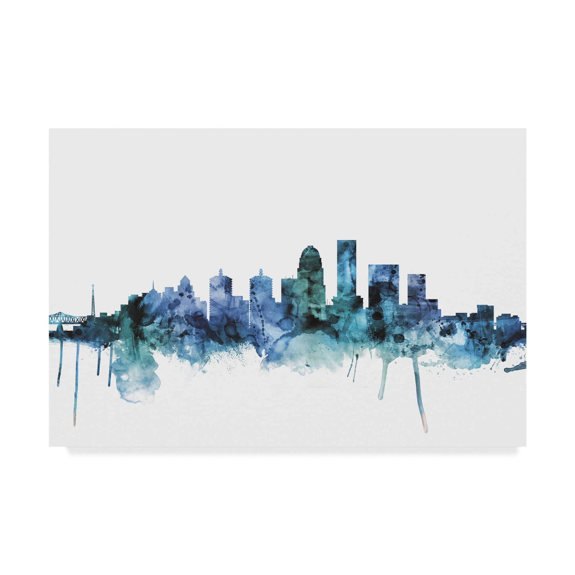 Trademark Fine Art 'Louisville Kentucky Blue Teal Skyline' Canvas Art by Michael Tompsett